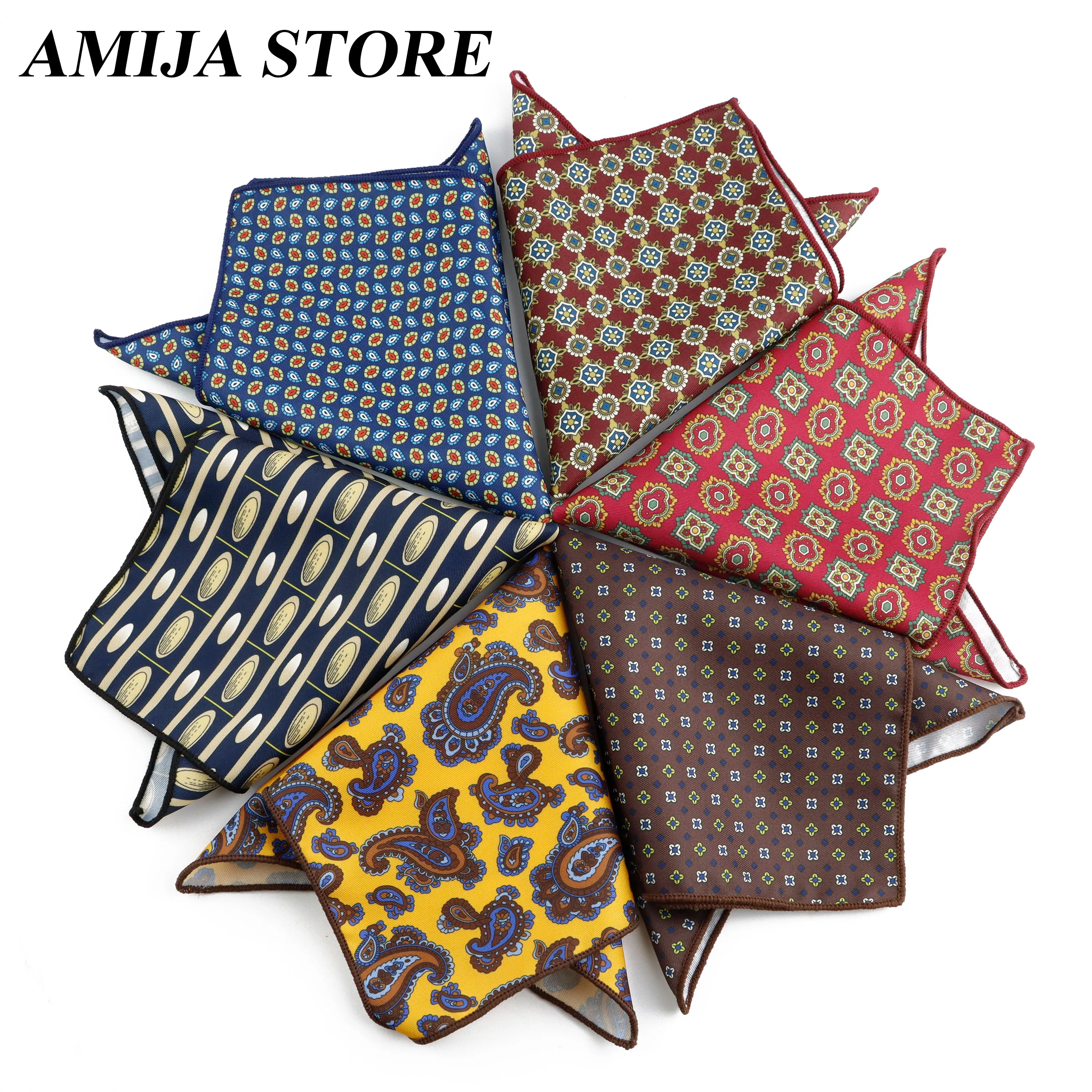 Italian Style Floral Men's Simulated Silk Printed Pocket Squares Soft Scarf Women&Men Casual Party Gift Tuxedo Tie Accessories