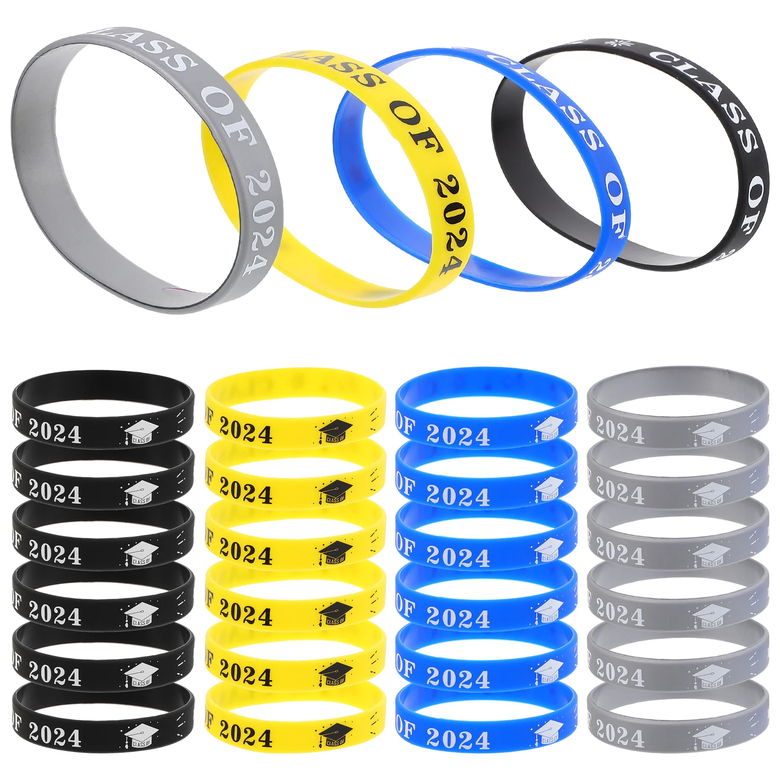 24 Pcs Graduation Silicone Bracelet for Wristband Class of 2024 Graduations Mens Bracelets Strap Reusable Jewelry Decorative