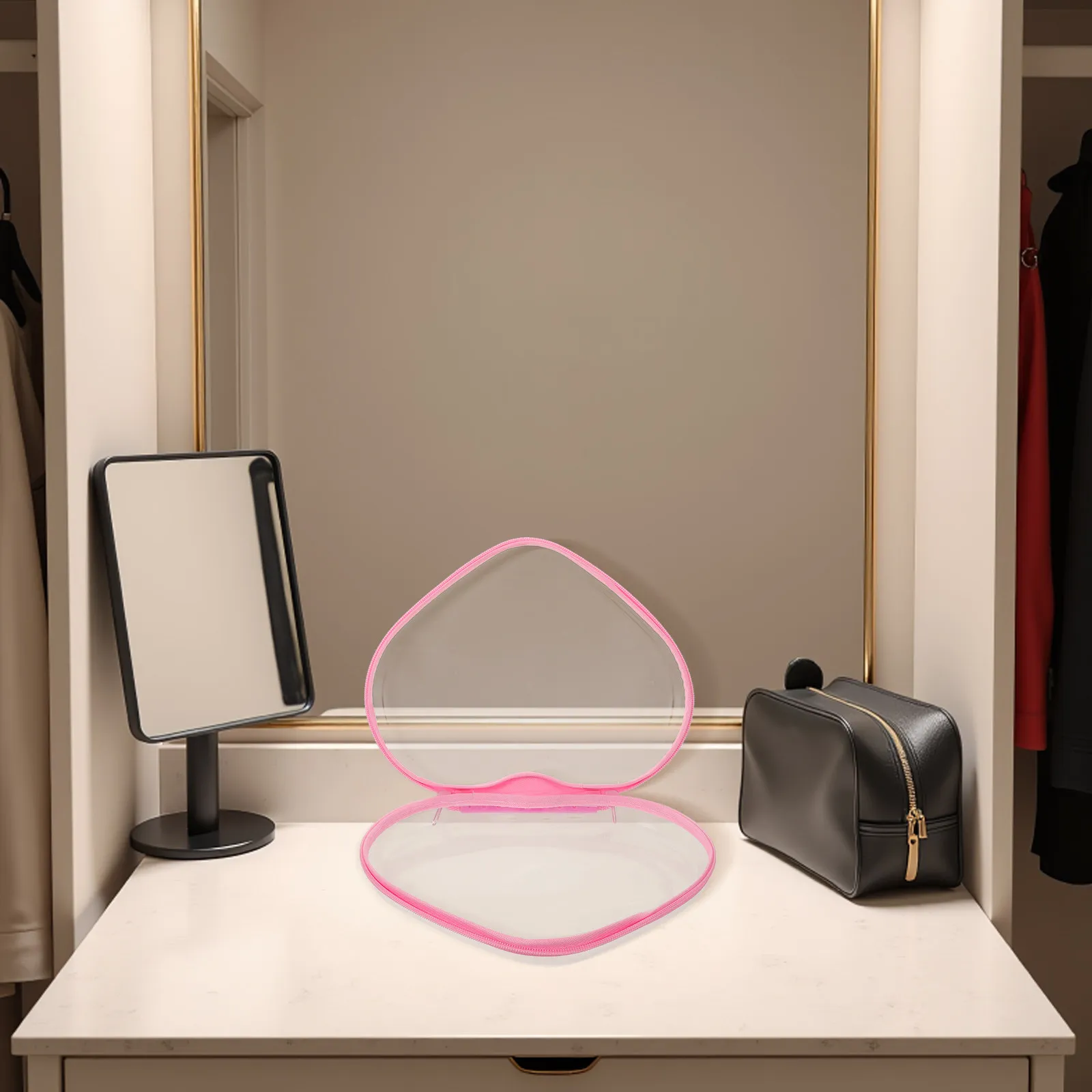 Neceser de Viaje en Forma de Corazón, Organizador de Almacenamiento Transparente con Carcasa Rígida para Mujer, Impermeable, para Artículos Esenciales de Maquillaje