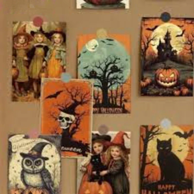 

10PCS Halloween Cards Halloween Interior Decorations Halloween Message Card Postcard Dorm Room Bedroom Wall Diy Wall Stickers