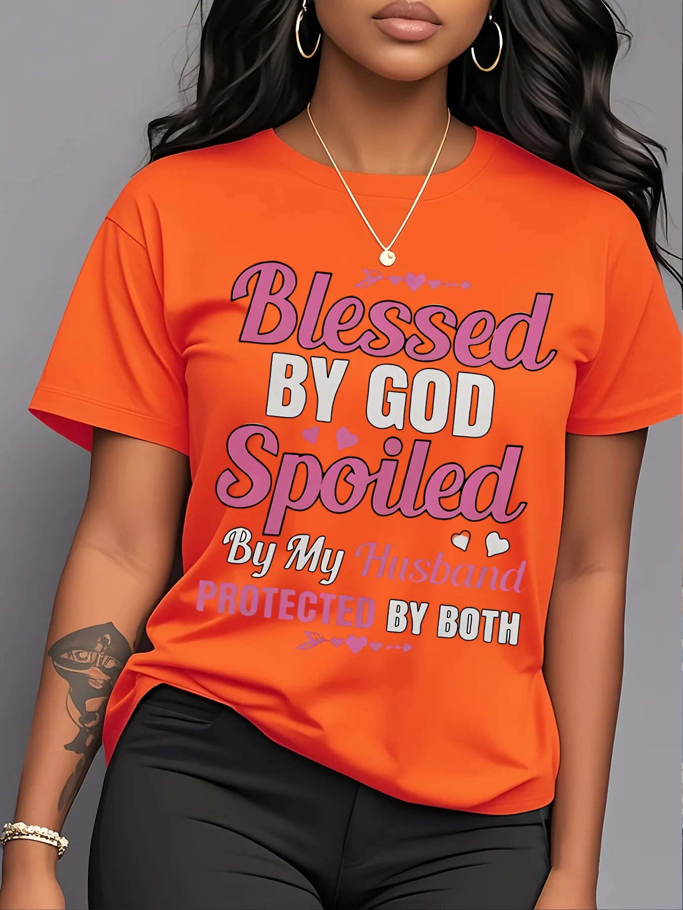 Blessed By God Spoiled By Husband Women's Tee, Pink Letter White Top