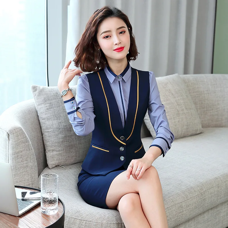 

IZICFLY New Style Spring Summer Waistcoat Office Business Reception Uniform Formal Skirt Sets Women 2 Piece Outfit Work Wear