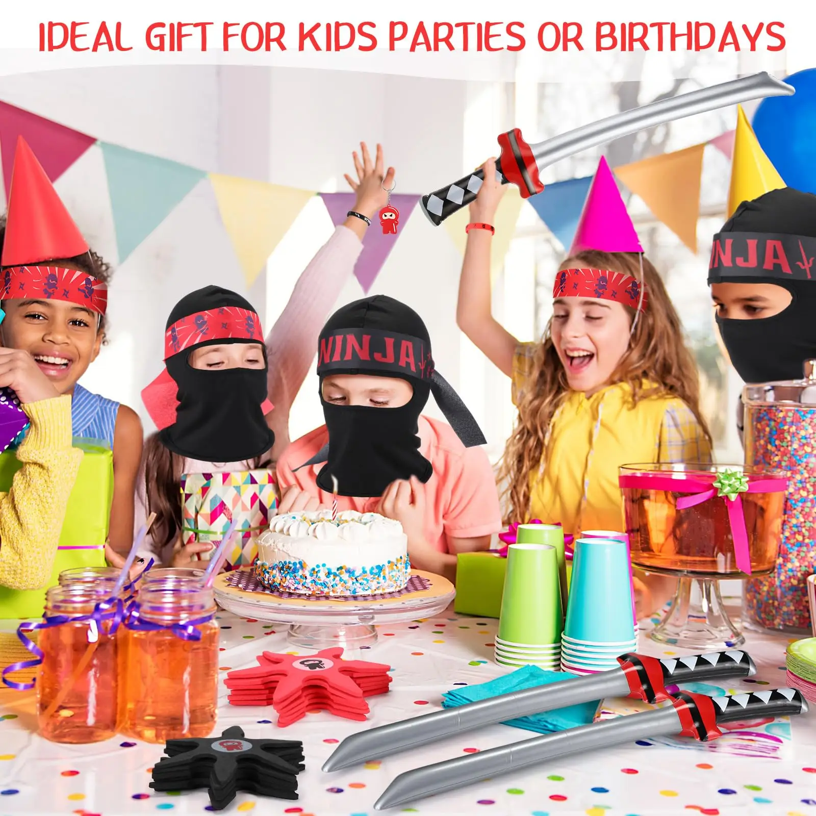 1-20sets Ninja Party Favors Karate Kids Headband Slap Bracelet Inflatable Sword Ninja Theme Birthday Gift Goodie Bags Stuffer view 2