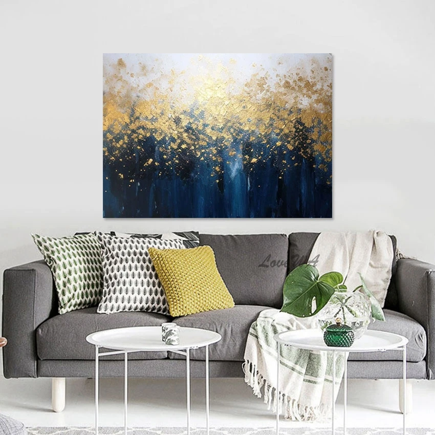 

Modern Gold Foil Textured Canvas Art Picture Abstract Handmade Acrylic Oil Painting Kindergarten Wall Decor Without Framed Work