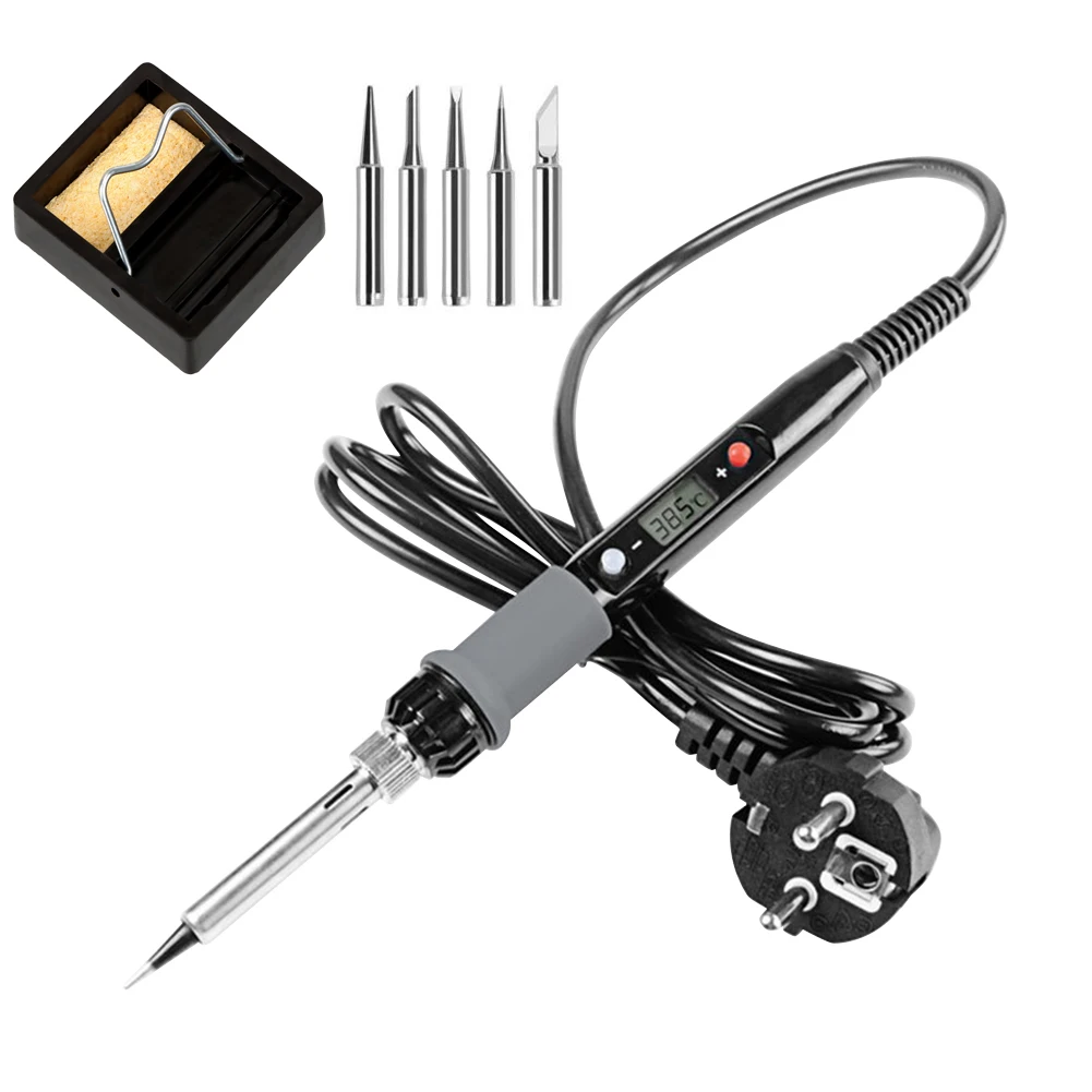 

80W Adjustable Temperature Electric Soldering Iron Kit Welding Solder Rework Station Heat Pencil Tips Repair Tool Stand