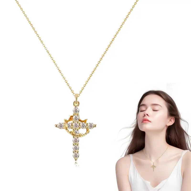 Christian cross Necklace Religious Necklace Jewelry Christian Crown Necklace Pendant for Women Men Religious Jewelry Neck Chain