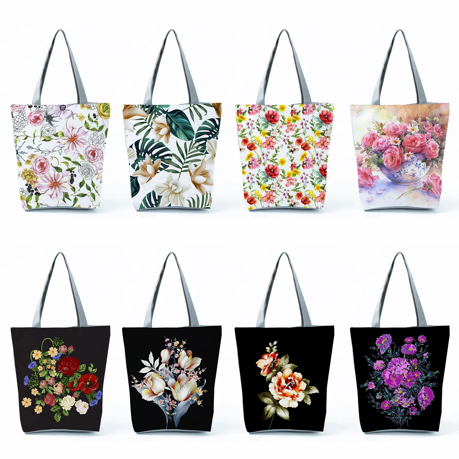 Plant Floral Print Handbags Lady Shoulder Bags Casual Outdoor Foldable Female Travel Beach Tote Women Ladies Big Shopping Bags