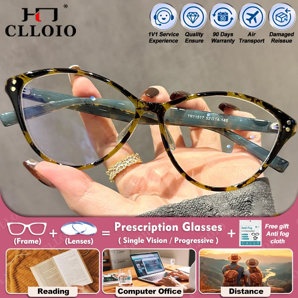 

CLLOIO Versatile Fashion Women Myopia Hyperopia Prescription Glasses Cat Eye Frame Anti Blue Ray Photochromic Reading Eyeglasses