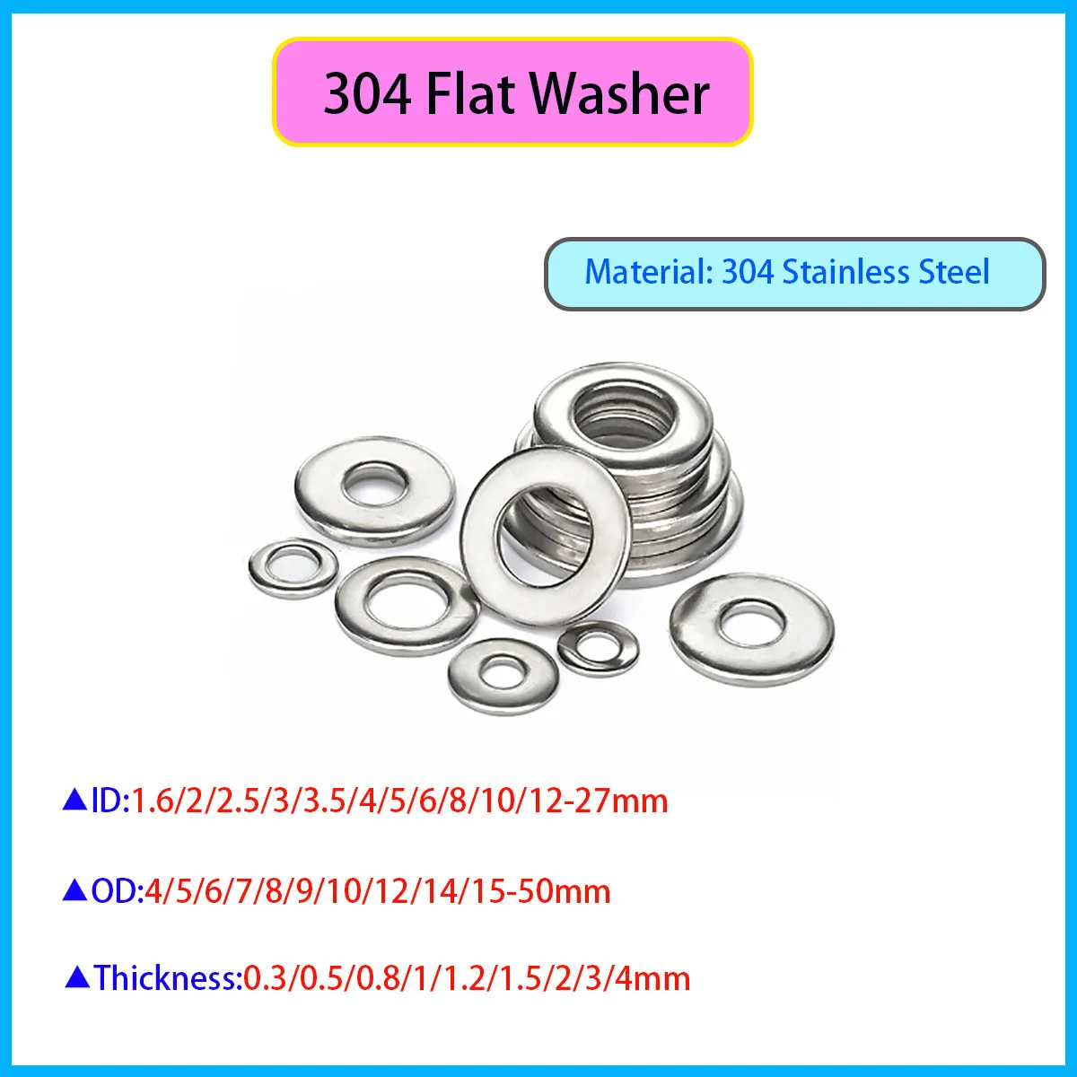

304 Flat Washer Carbon Steel Plated with White Zinc Flat Washer