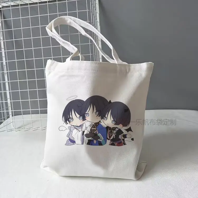 Genshin Impact Scaramouche Canvas Peripheral Student Class Book Carrying Tutoring Large Capacity Zipper Shoulder Tote Bag Ani