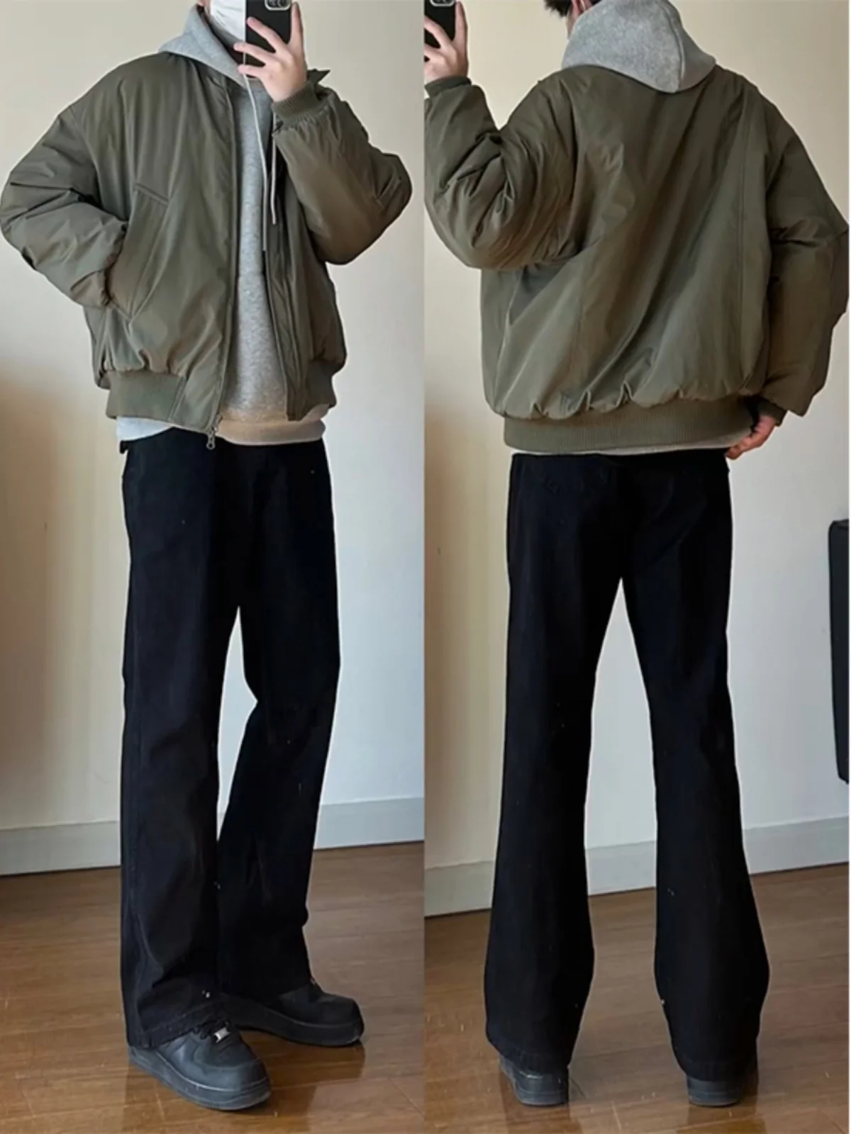 American High Street Flared Jeans Men's CleanFit Elastic Straight Leg Pants Tall Blade Black Trousers Youth Fashion Jeans