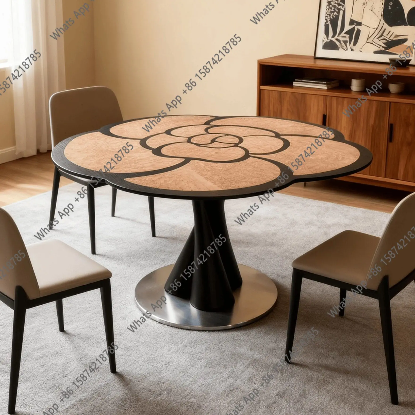 

French antique tree tumor veneer dining table modern simple round designer high-end small apartment table