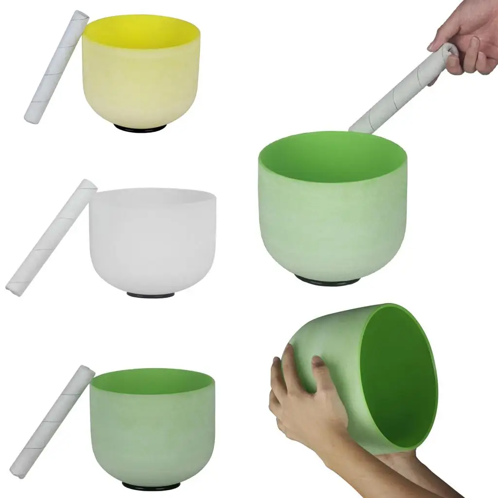 

8inch Crystal Singing Bowl Frosted Quartz Meditation Sound Instrument with Suede Mallet for Zen Yoga Practice