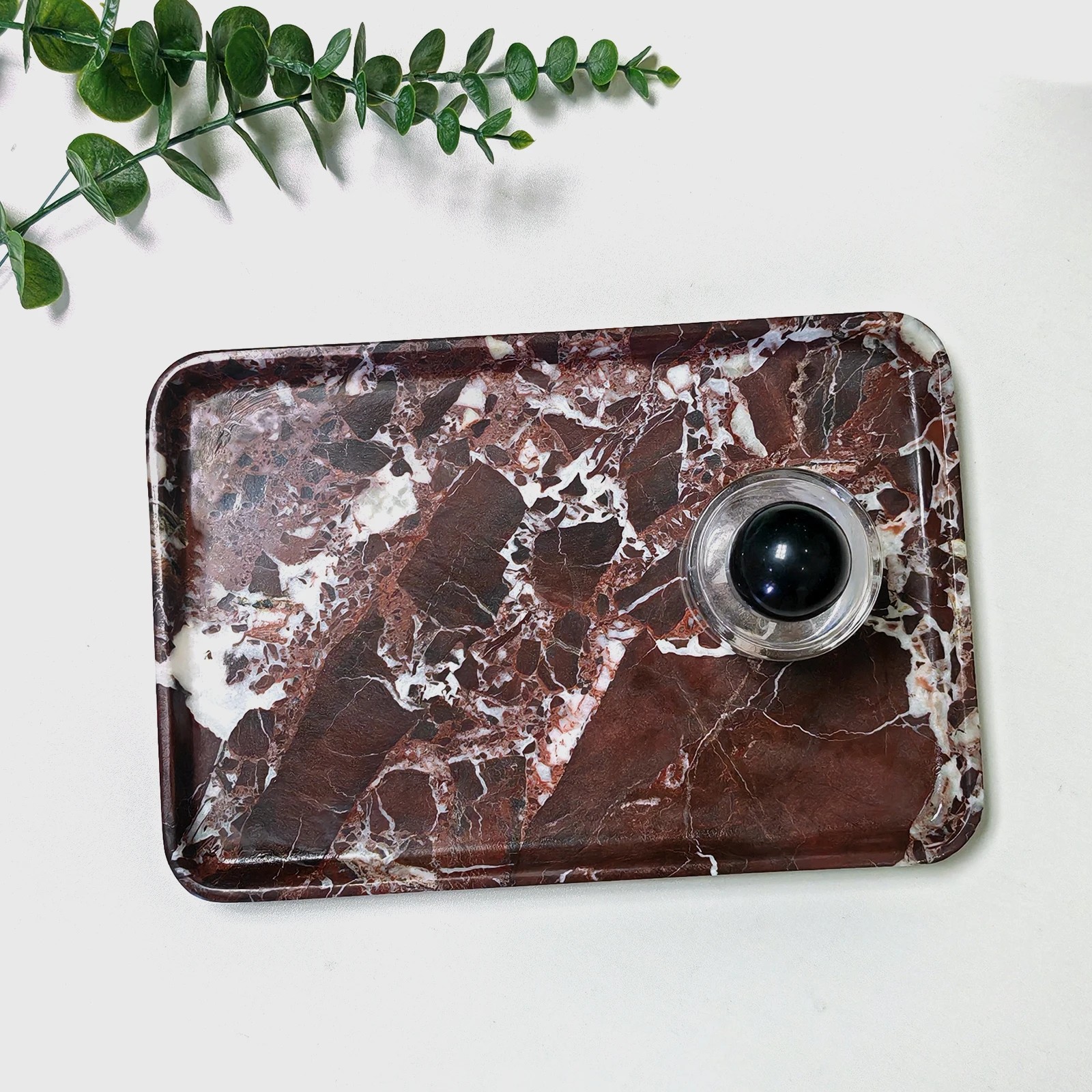 صينية حجر الجيري الطبيعي - منظم مستطيل أرجواني |   صينية الغرور للمجوهرات والمكياج والعطور |   الحمام، ديكور المكتب