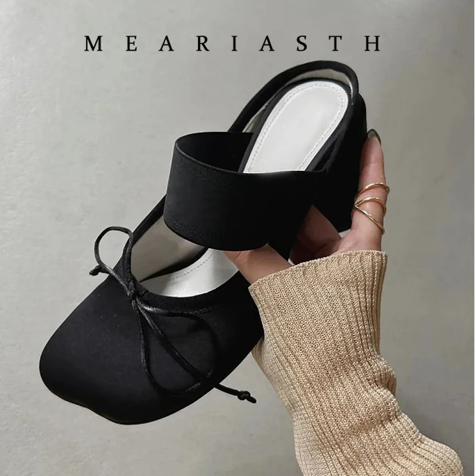 

Summer New Black Mary Jane Bowknot Styles Fashion thick High-heeled 6cm Women's Slippers Outside Party Women's Ballet mule Shoes