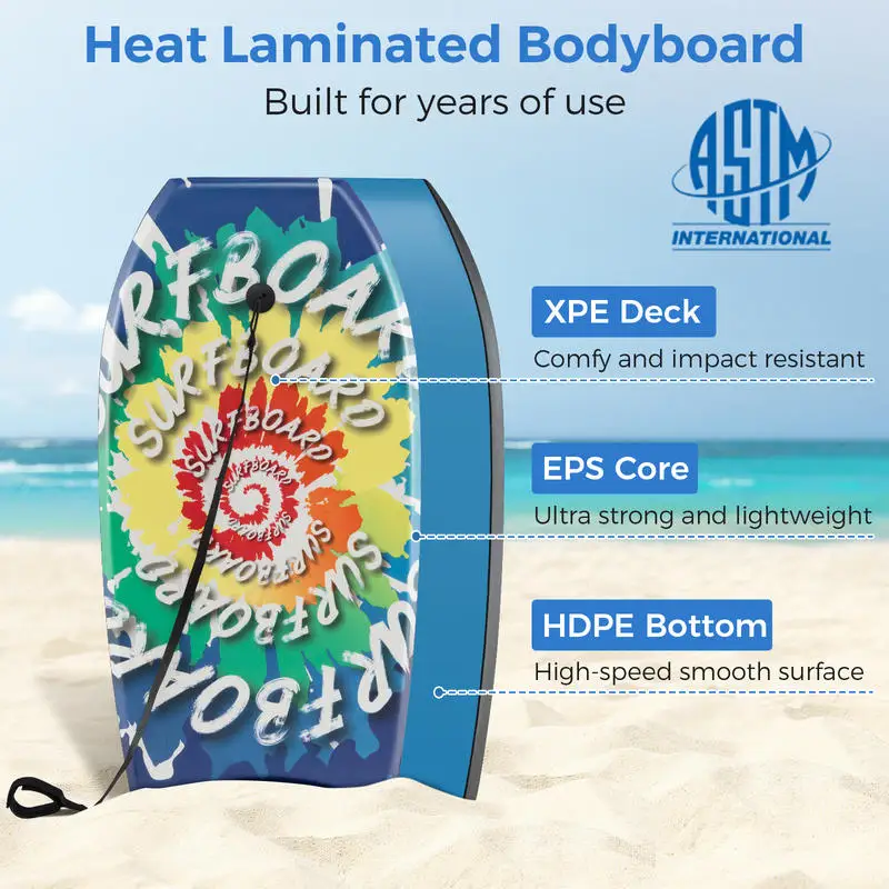 

33/37/41 Inches Lightweight Body Board Boogie Board with EPS Core XPE Deck HDPE Bottom Multicolor4-M
