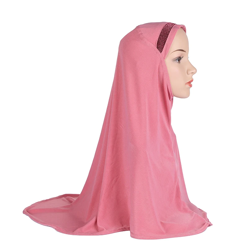 H063 Teenage girls medium size 75*65cm pray hijab muslim headscarf islamic headscarf hat amira pull on headwrap