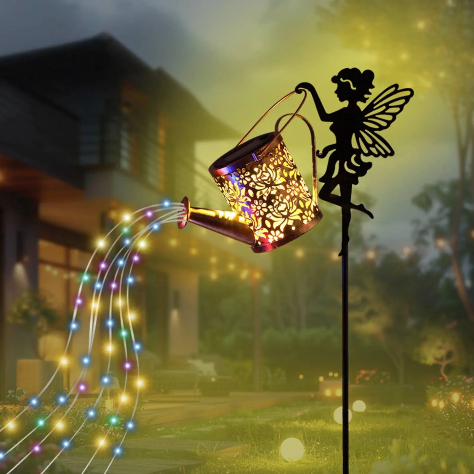 Sunlit Fairy Watering Can Light Metal Cutout Fairy Watering Can Light Waterproof Yard Decoration for Garden, Patio