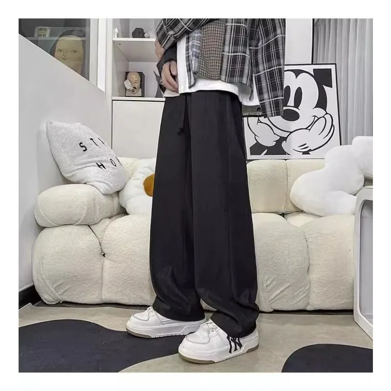 Ice Silk Pants Summer Solid Color Male Female Thin Straight Cylinder Loose Fitting Pendant Leisure Trousers Tide