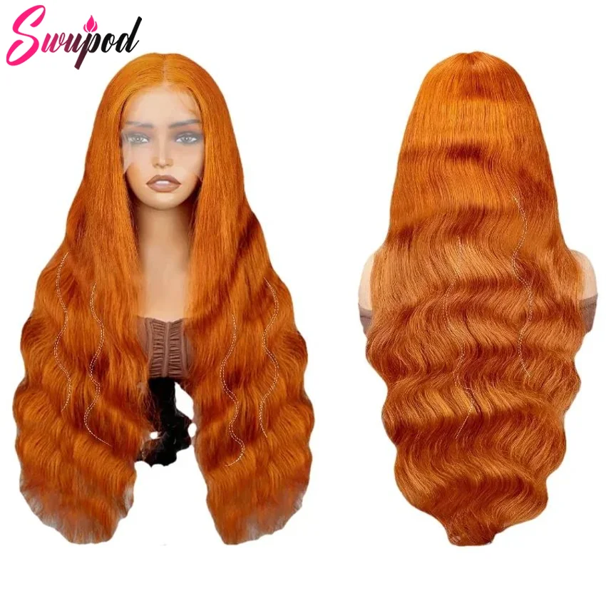 Swupod 13X4 13X6 200 Dichtheid Transparante Hd Lace Pruik Voor Vrouwen Body Wave Remy Human Hair Gember Oranje Kleur Lijmloos