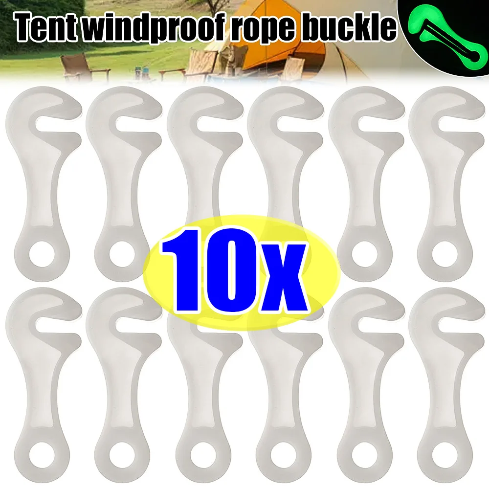 10/1Pcs Outdoor Luminous Wind Rope Buckle Canopy Tent Windproof Anti-slip Buckle Fluorescent Tab Accessories Safety Rope Buckle