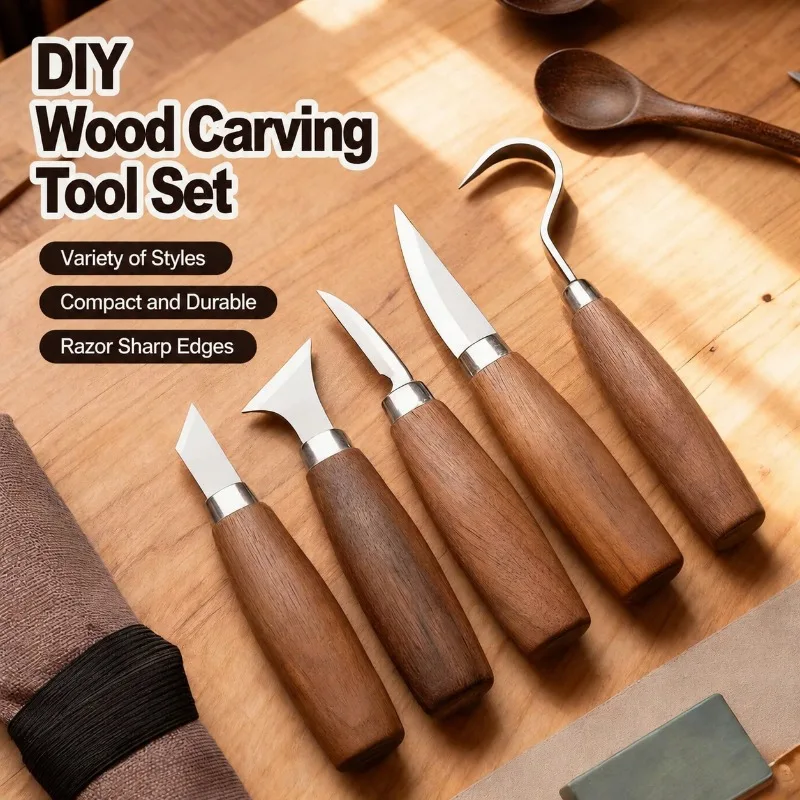 Stainless Steel Wood Carving Knife Set 5Pcs Pumpkin Carving Tools Kit DIY Woodworking Chisel Set