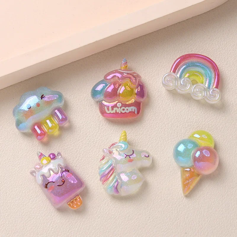 5pcs Cartoon Electroplating unicorn cute resin flatback cabochons for diy jewelry making carfts supplies resin charms