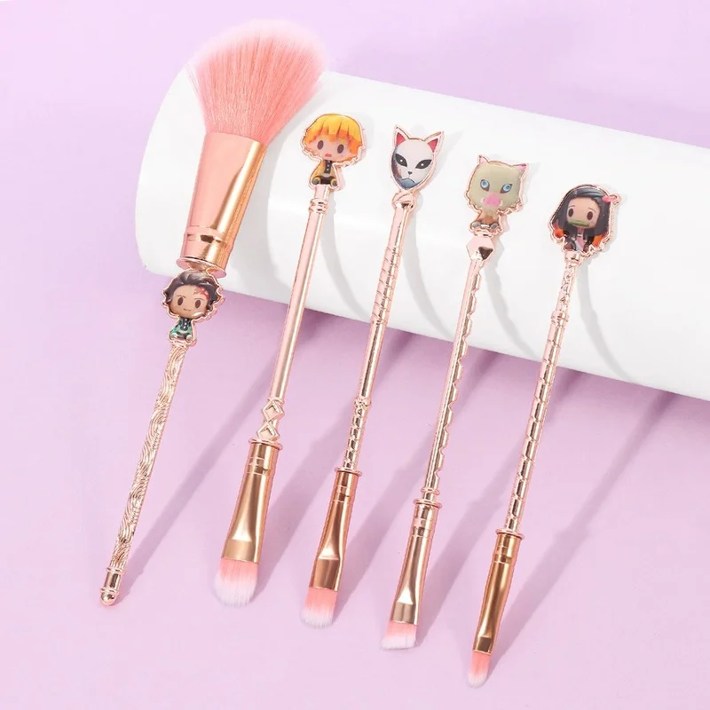 5pcs Demon Slayer Peripheral Makeup Brush Tool Set Beauty Makeup Brush Blush Foundation Eye Shadow Highlighter Beauty Female