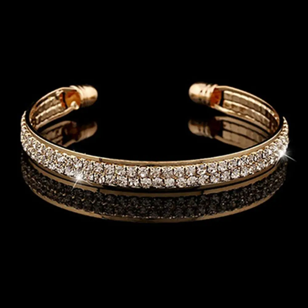 Women's Zircon Rhinestone Bracelet Opening End Rhinestone Women Charm Artificial Silver Open Bracelet Fashion Accessories