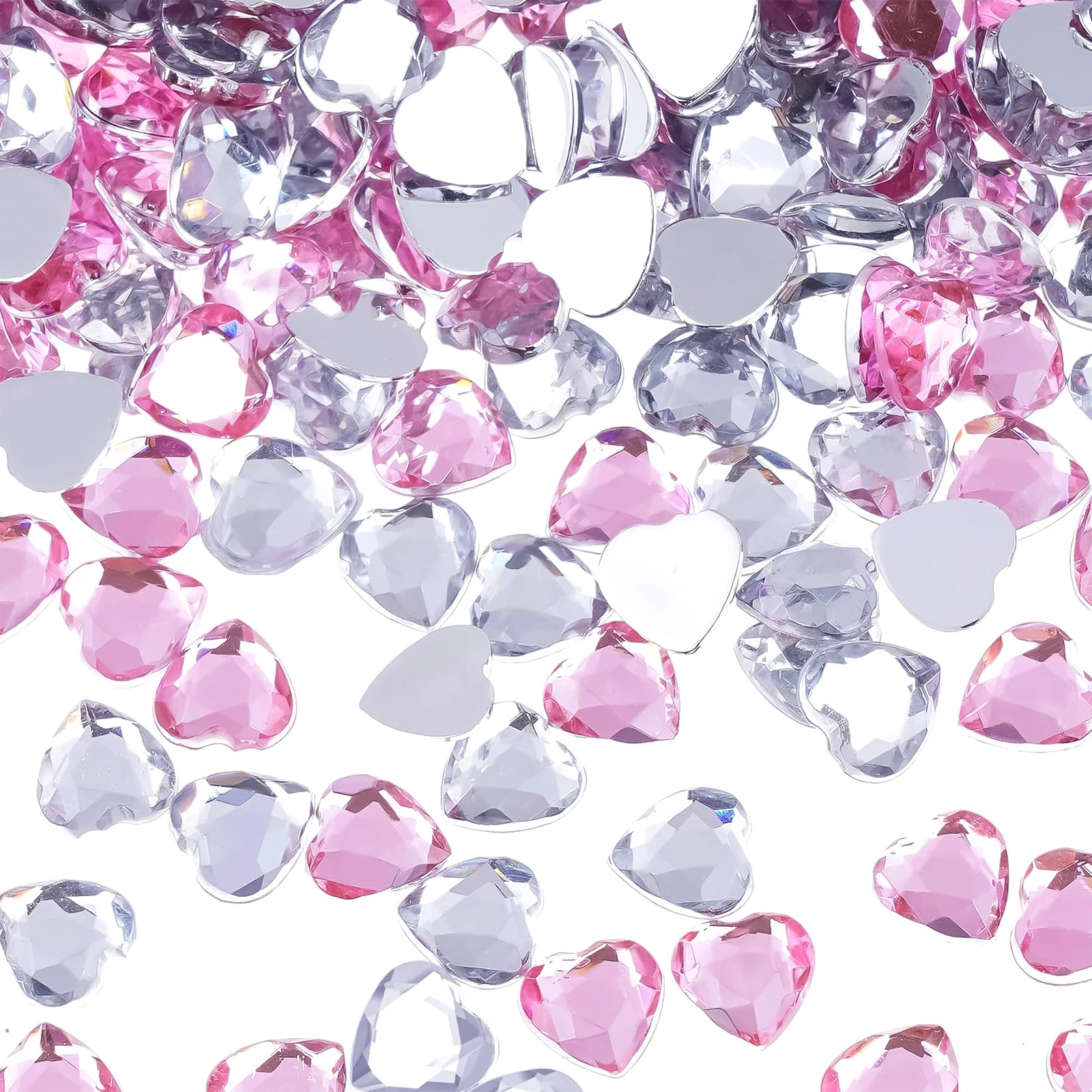100 Stück/200 Stück 12 mm Herzen Kristalle rot/rosa Glitzer flache Rückseite Herz Strass funkelnde Steine Acryl-Faux-Diamanten – Detail 6