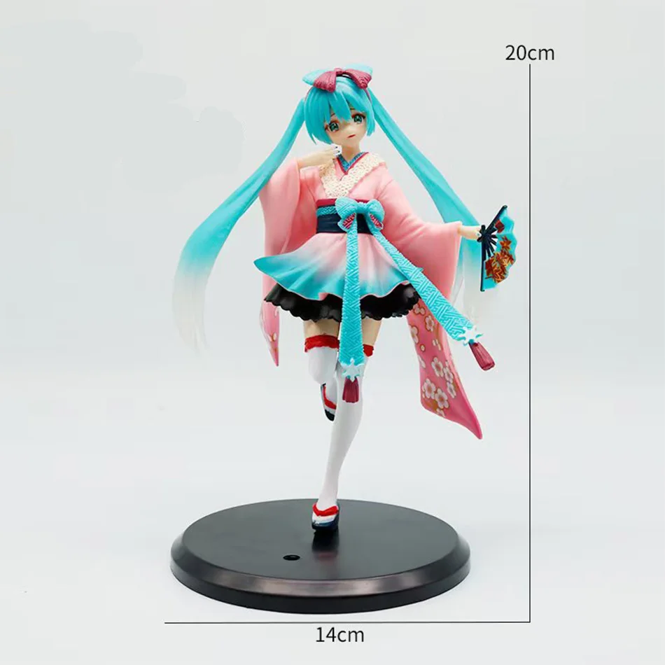 핫 애니메이션 장난감 하츠네 미쿠 애니메이션 피규어 핑크 드레스 앉은 자세 PVC 모델 액션 체리 핑크 벚꽃 장식 선물