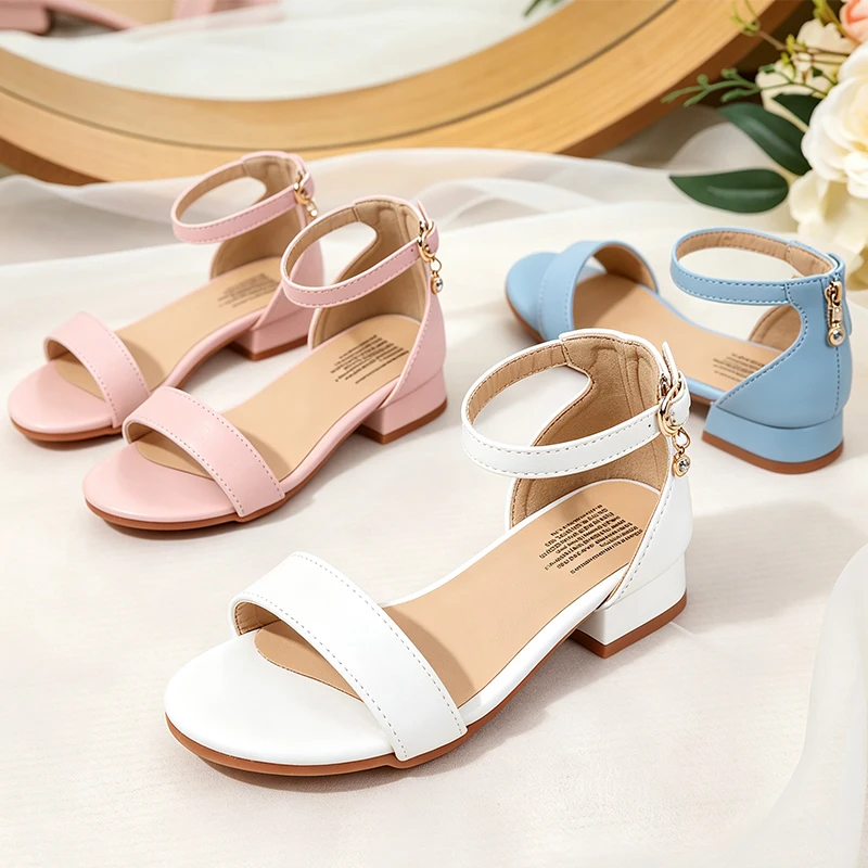 Elegant Formal Girls Low Block Heel Dress Sandals Flower Girl Pageant Church Easter School Dance Party Daily Summer Wear Shoes