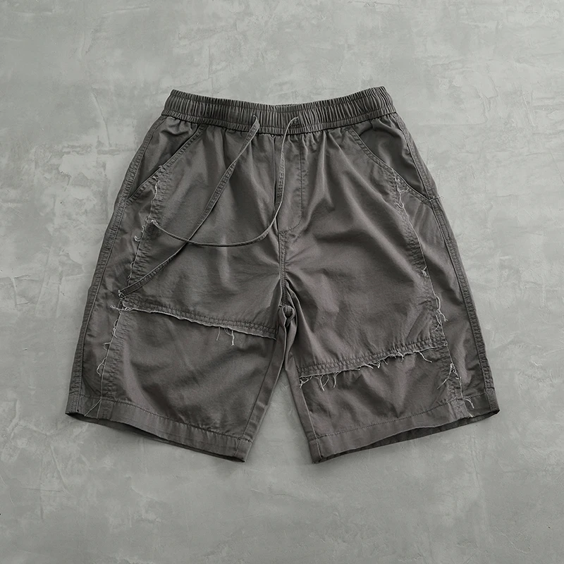 Zomer Nieuwe Amerikaanse Retro Elastische Taille Met Geweven Cargoshorts Heren 100% Katoenen High Street Casual 5-Punts Broek