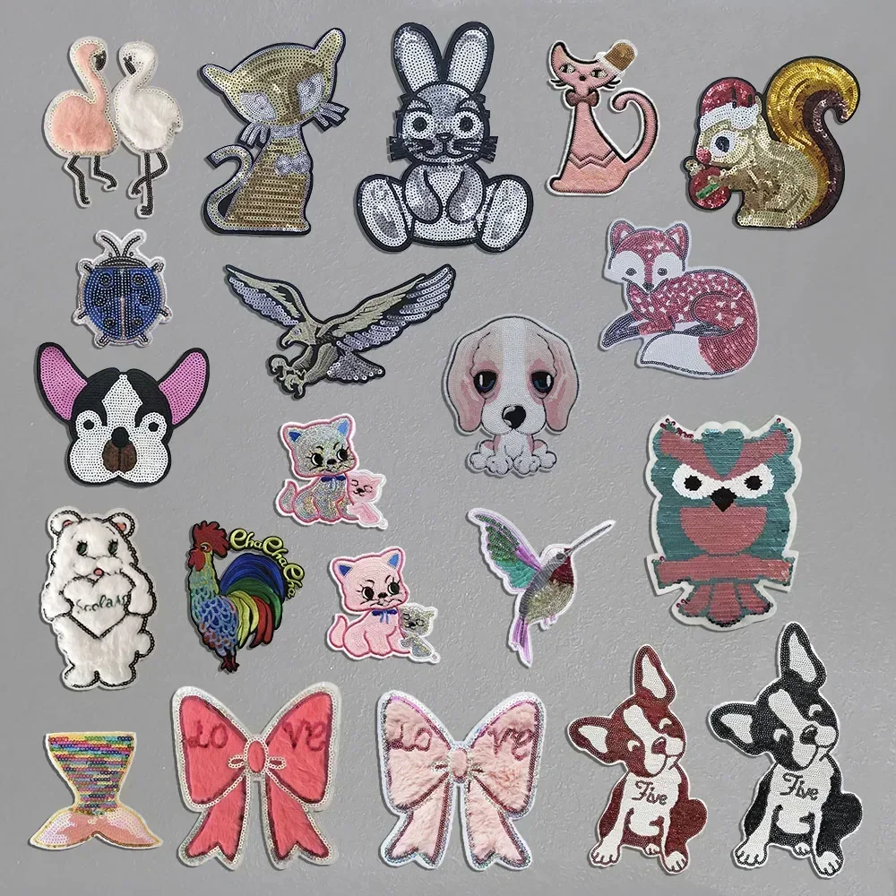 Wholesale sales of 1 piece animal pattern Sequin embroidery patch decorate clothing Hot melt adhesive Repair the hole Sewable