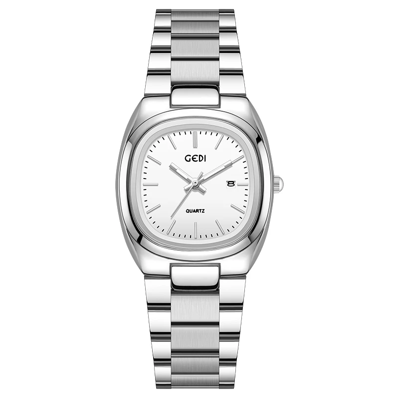 Simple dual calendar women's watch high value solid steel waterproof watch ladies niche oval quartz watch