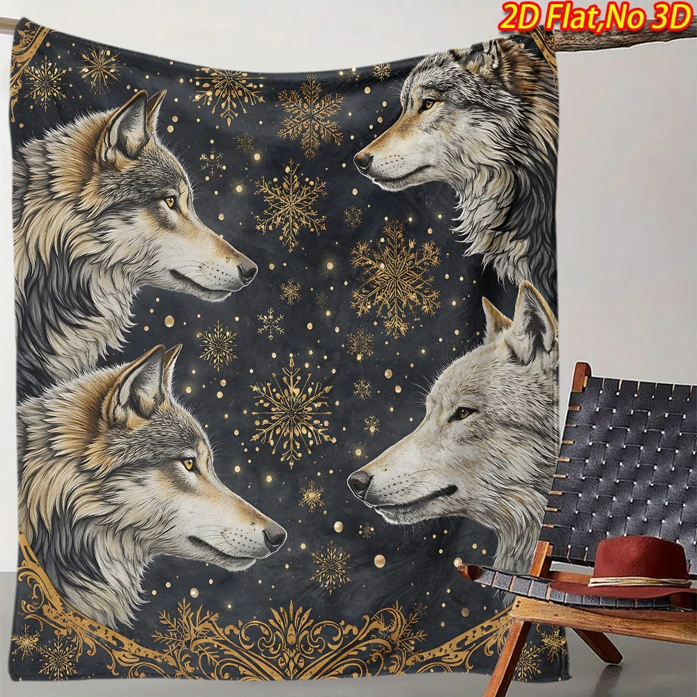 Elegant Wolf Portrait Throw Blanket Luxury Woodland Snowfall Decor Cozy Hygge Sofa Bedroom Winter Gift Art for Fall Season
