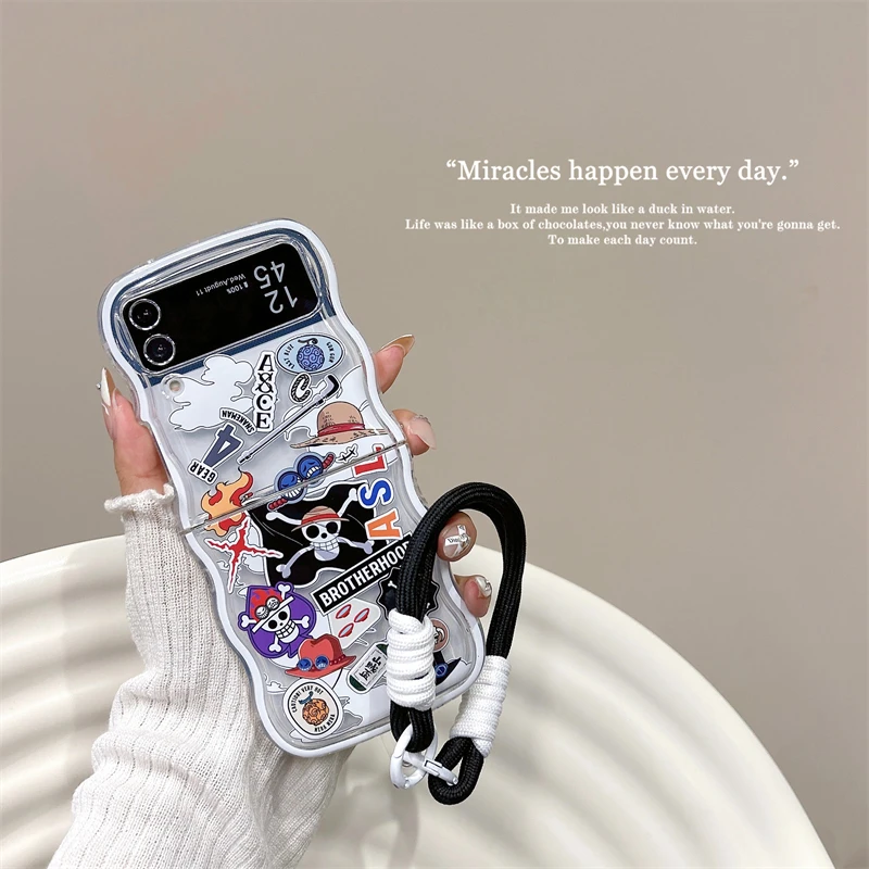 Ones Pieces Luffys hand strap cartoon Phone Case For Samsung Galaxy Z Flip 3 4 5 5G ZFlip3 ZFlip4 ZFlip5 Flip3 Flip4 Flip5