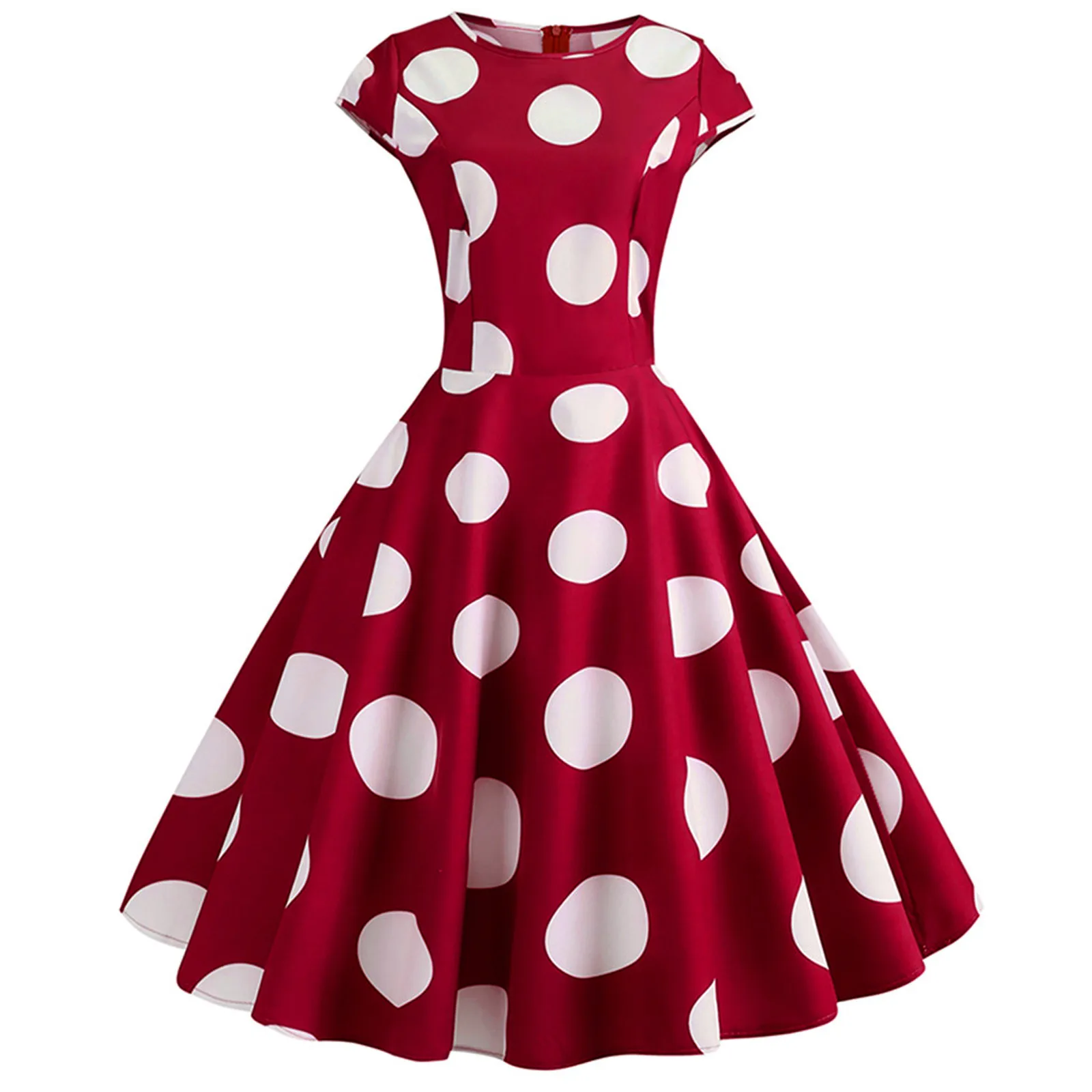 

Women Retro Evening Party Dresses 90s Vintage Polka Dot Printed Party Prom Swing Dress Ladies Elegant A-line Dresses Vestidos