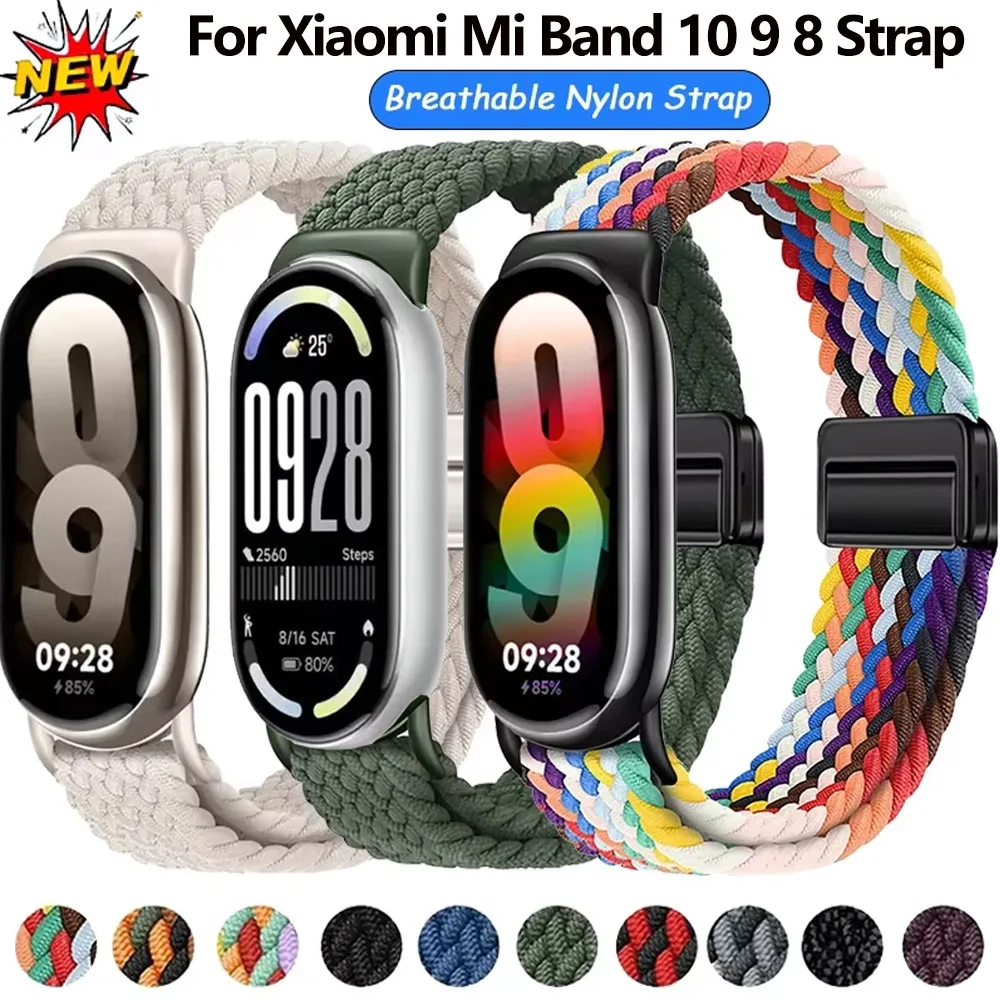 

Breathable Nylon Strap for Xiaomi Mi band 10/9 Magnetic bracelet watchband Correa for Xiaomi Mi Band 8 9 Smart Watch Accessories