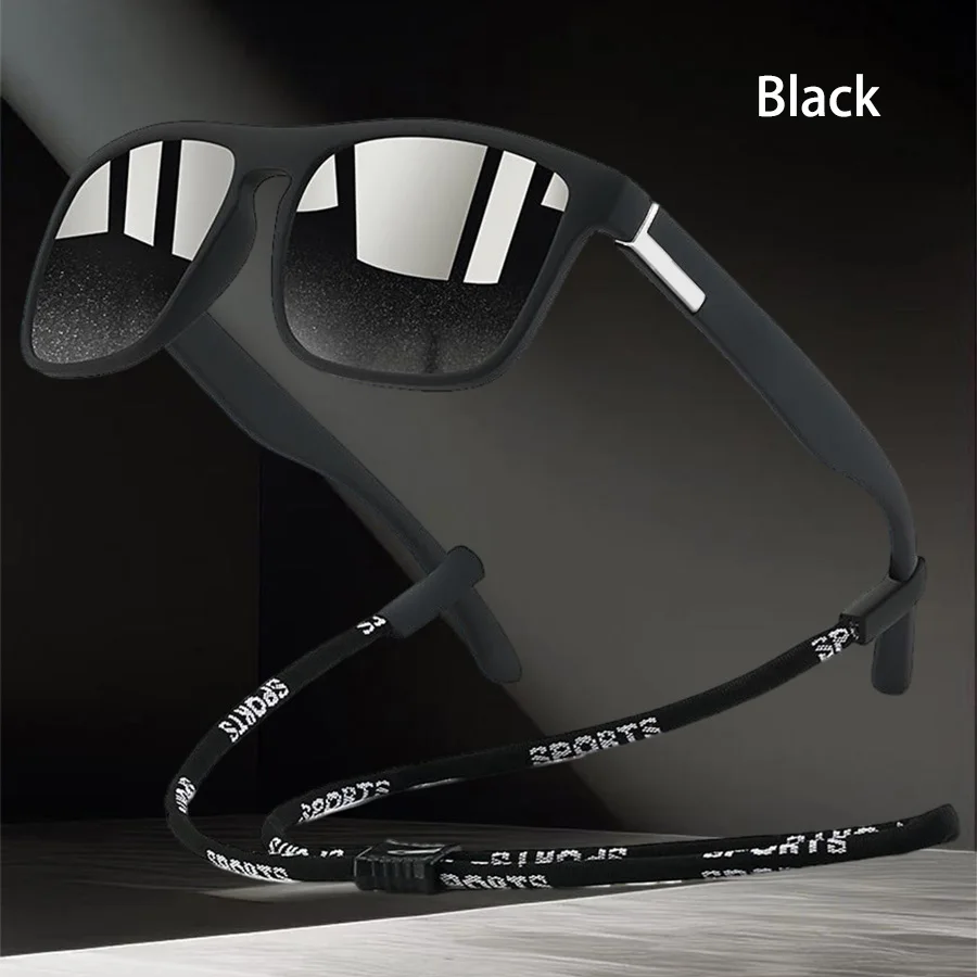 Outdoor-Sonnenbrille mit klassischem quadratischem Rahmen, modische Sonnenbrille, Fahrbrille, Angel-Schutzbrille für Herren und Damen mit Kette – Detail 1