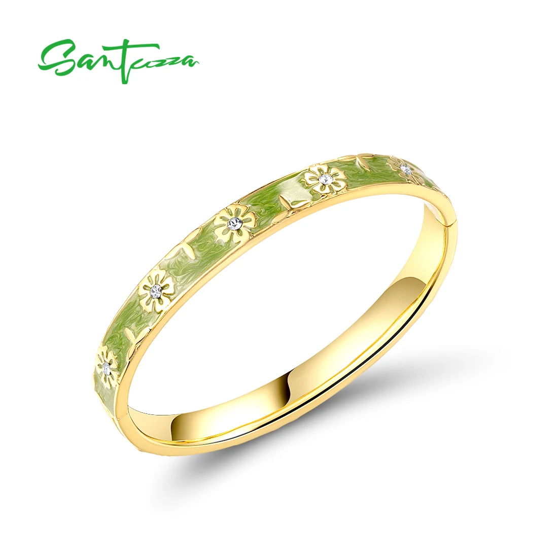 SANTUZZA النحاس الإسورة للمرأة تألق الأبيض كريستال العصرية زهرة أنيقة الإسورة الأزياء والمجوهرات المينا