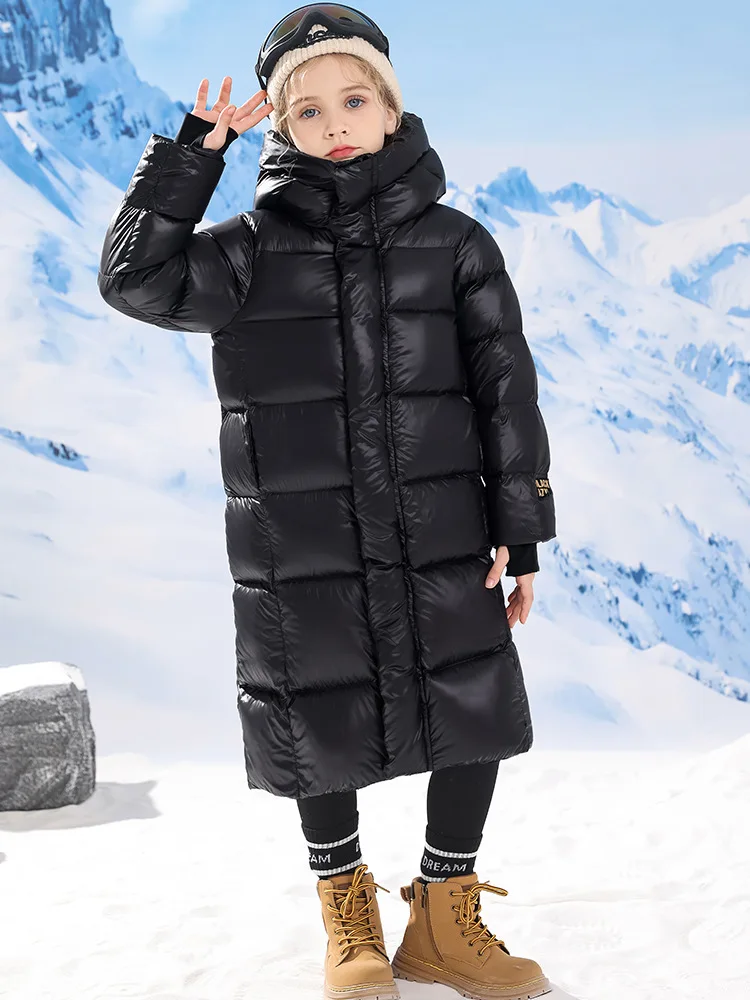 -30℃ Winter Boys Girl Down Coat Teenage Long Thicken Cold Prevention Hooded Down Jacket 4-12Years Old KidsWindbreaker Outerwear