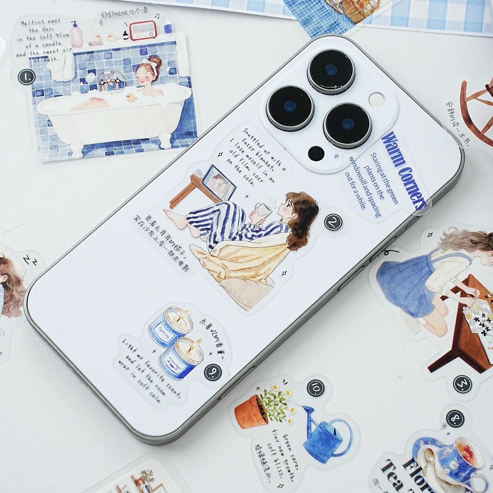 Etori Life Healing Series Home Life Journal Stickers 15Pcs Blue Series Daily Decorative Stickers for Girls Suitable for DIY Diaries, Laptops, Suitcases, Skateboards, Guitars, Photo Albums, Craft Scrapbooking Supplies, Office Decorative Accessories, Room Decoration, Envelopes and Gift Paper Bags, Label Seals, Very Perfect Stickers, Rich in Colors view 5