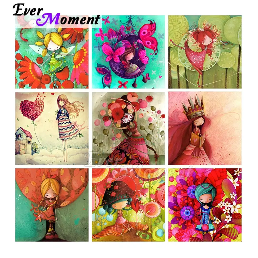 

Ever Moment Diamond Painting Embroidery Cartoon Girl Picture Paint Wall Decoration Full Square Round Stones Resin Drill ASF2243