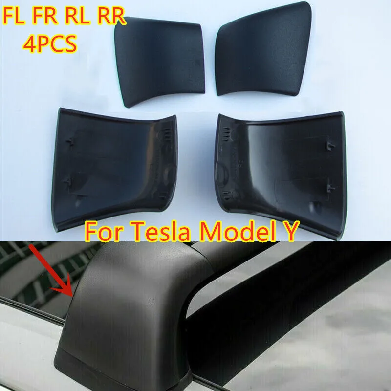 4x Black Roof Rack Cover Rail End Shell Replacement For Tesla Model Y 2021-2023
