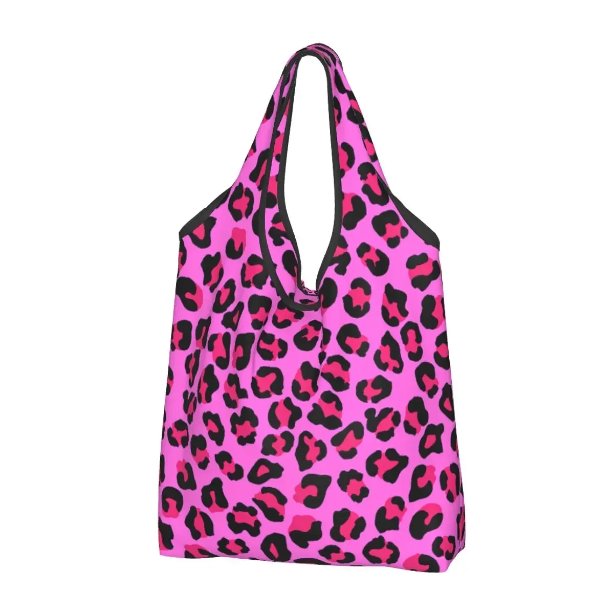 Cute Leopard Cheetah Seamless Pattern Shopping Tote Bag Portable Animal Skin Print Spots Groceries Shopper Shoulder Bag