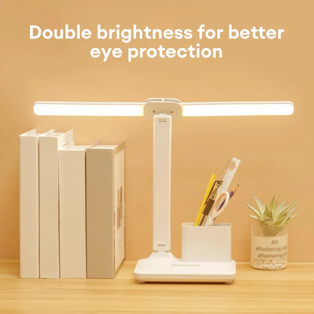 Foldable Double Head LED Table Lamp Rechargeable Desk Light with Pen Holder Touch Dimming Night Light Eye Protection Reading