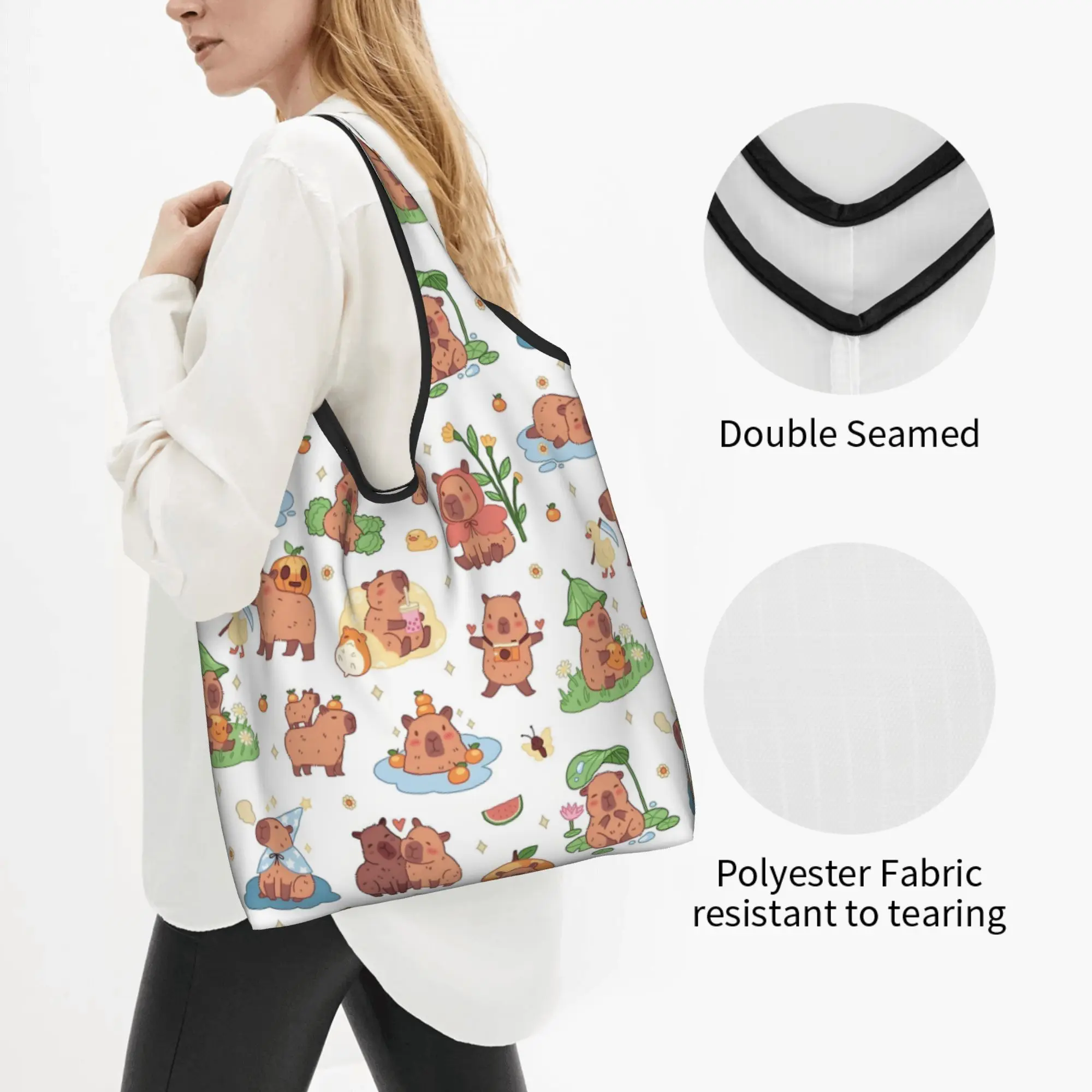 Fashion Print Funny Colourful Creative Capybara Printed  Tote Shopping Bag Portable Shopper Shoulder  Handbag