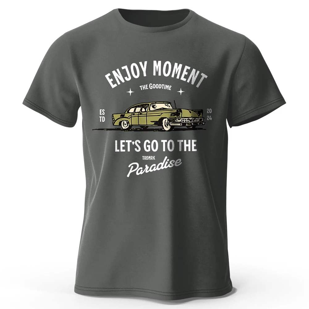 Men's Enjoy Moment Printed T-Shirt 100% Cotton Oversized Minimalist Graphic Tees for Women Summer Tops Zen Streetwear S-5XL
