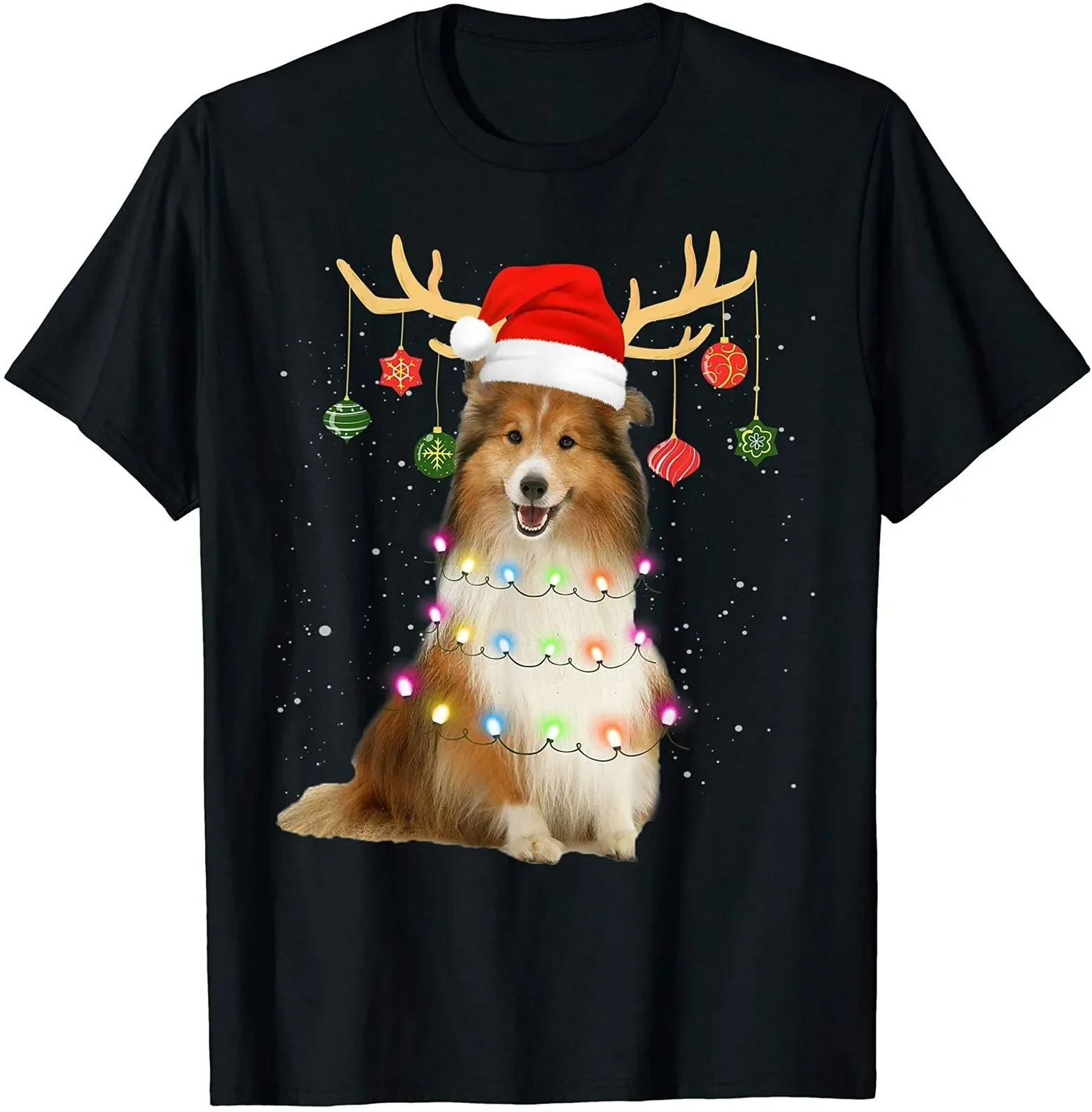 Dog Santa Hat Christmas Holliday T Shirt Short Sleeve Size S-4XL